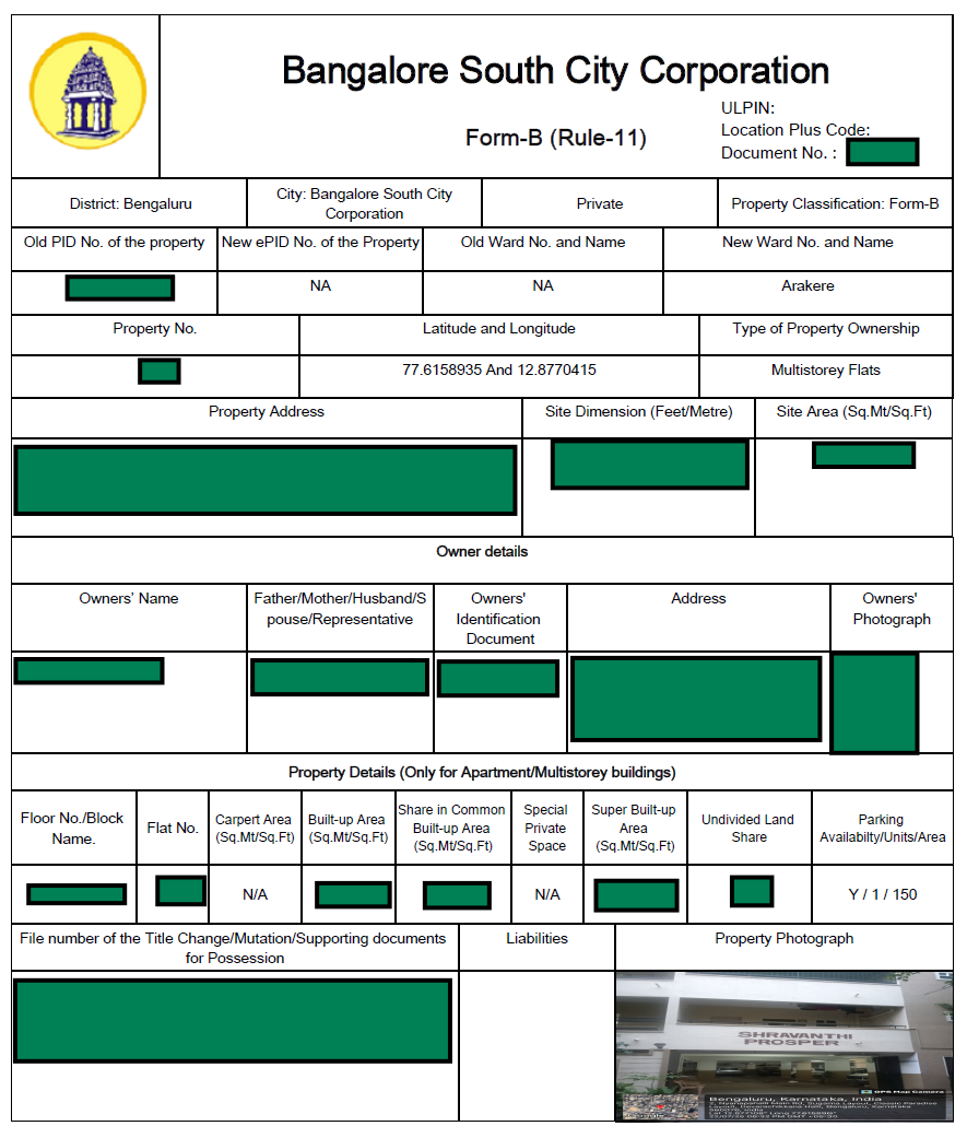 Real eKhata Form-B page 1 — property details, owner details, and GPS property photograph